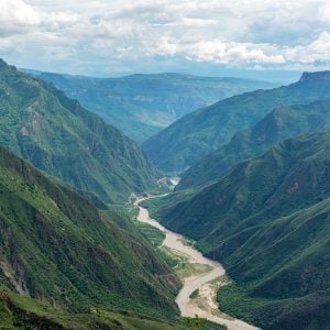Cañón de Chicamocha and river with lush green lands in Santander Colombia