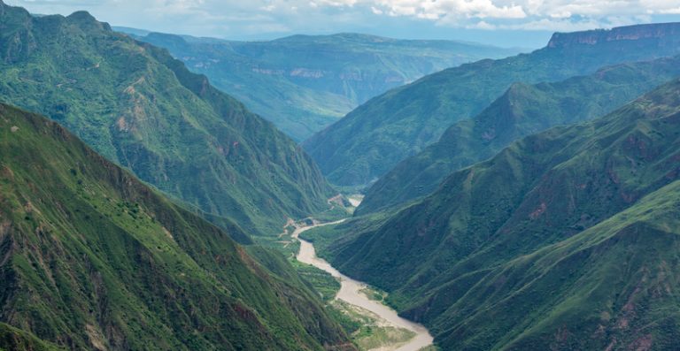 Cañón de Chicamocha and river with lush green lands in Santander Colombia
