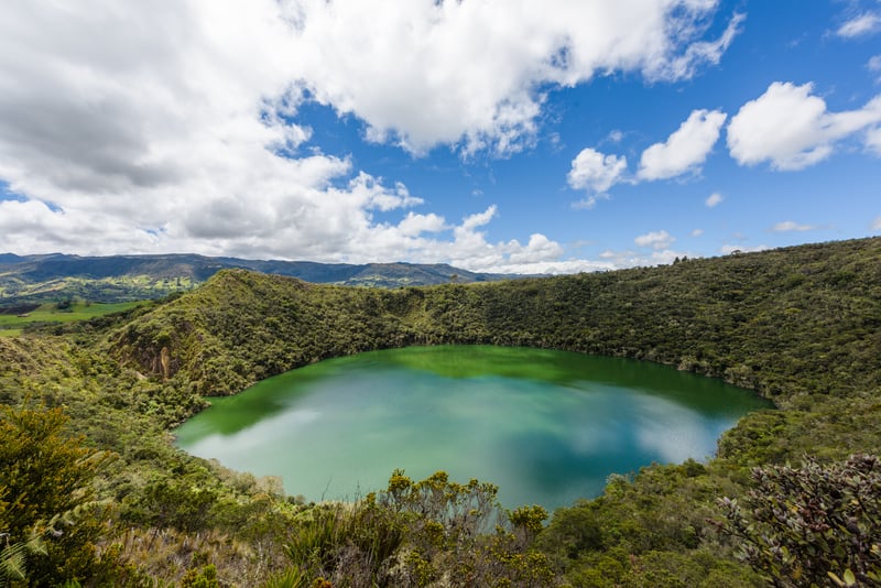 The Guatavita Lagoon surrounded by nature in the Andean region