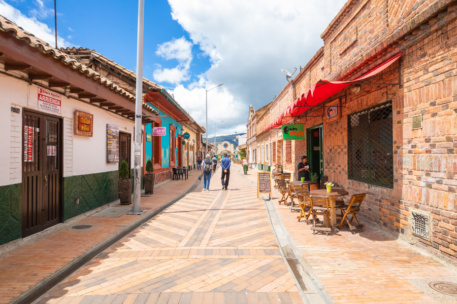 Traditional street in the pedestrian area of Chia Colombia