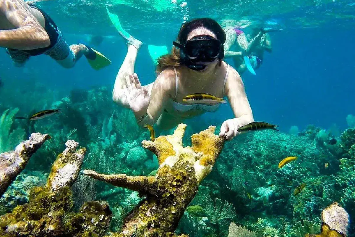 Woman snorkeling or diving in Cartagena