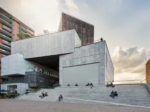 Facade of the Museum of Modern Art of Medellin in Colombia.