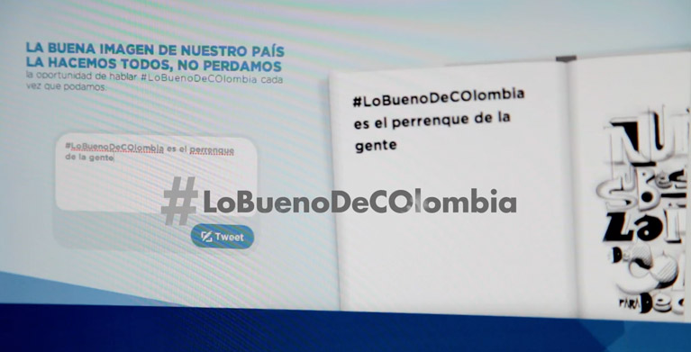 flyer campaña sobre lo bueno de colombia con libro de fondo, lo bueno de colombia, estrategia publicitaria