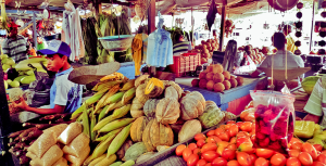 plaza de mercado con frutas colombianas y personas al fondo, impuesto de renta, productos sin impuesto, beneficios tributarios