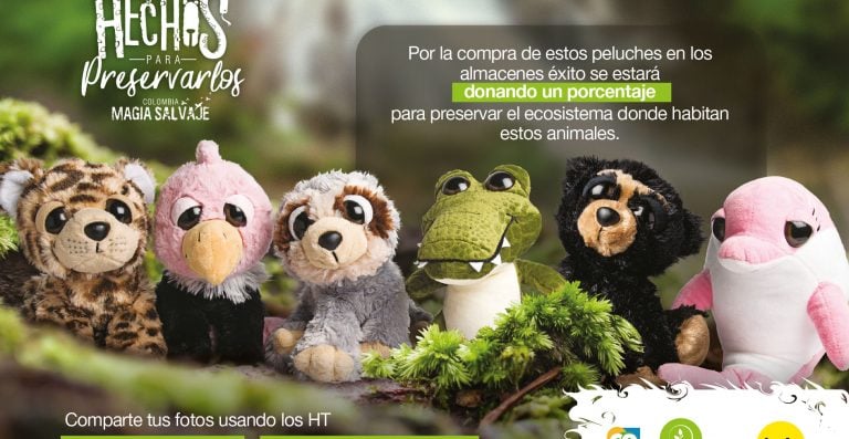 grupo éxito, marca país, flora y fauna colombiana, peluches, hechos para preservarlos, fauna colombina, flora colombiana