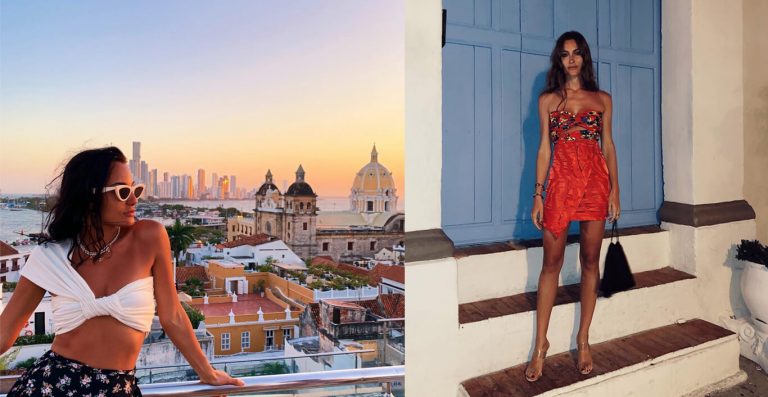 Giorgia y Amina posando en diferentes lugares turisticos de Cartagena, moda Colombia, moda, diseñadoras Europeas, diseño