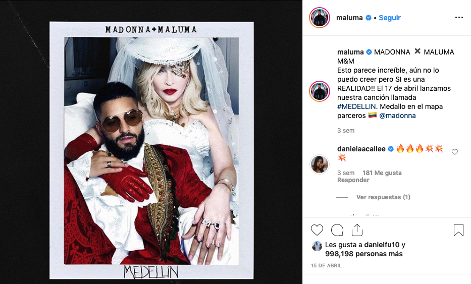 foto portada de canción "Medellín" en donde aparecen Maluma y Madonna, cantante reggaetón colombia, música urbana, reggatón 
