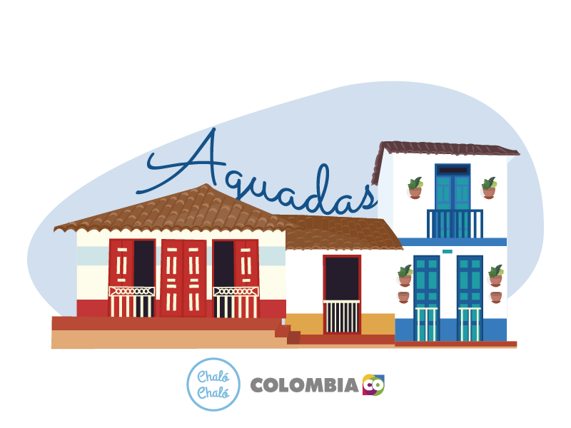 Aguadas, uno de los pueblos patrimonio - Ilustración de Aguadas, en donde se ven cómo son sus casas coloniales y balcones pintorescos | Marca País Colombia