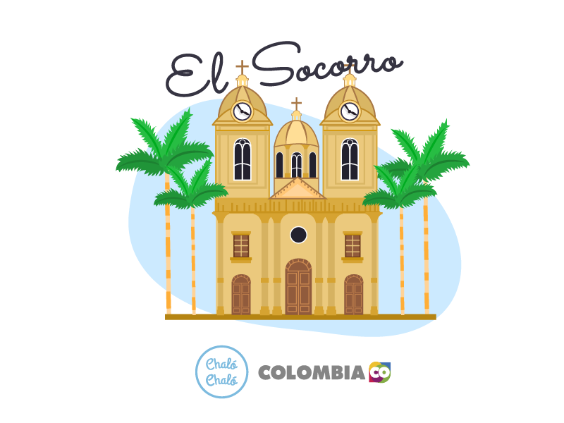 El Socorro, uno de los pueblos de Colombia - Ilustración de El Socorro, en donde se ve la Catedral de Nuestra Señora del Perpetuo Socorro | Marca País Colombia