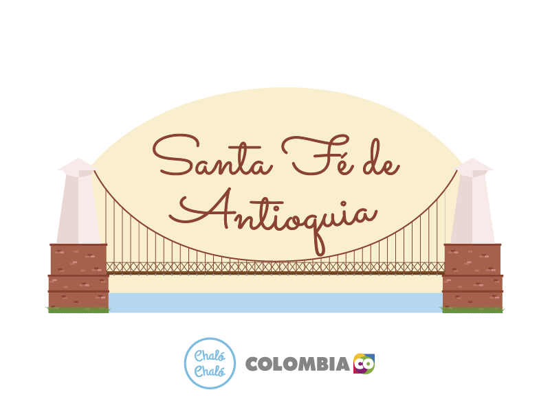Santa Fe de Antioquia, uno de los pueblos de Colombia - Ilustración de Santa Fe de Antioquia, en donde se ve el Puente de Occidente | Marca País Colombia